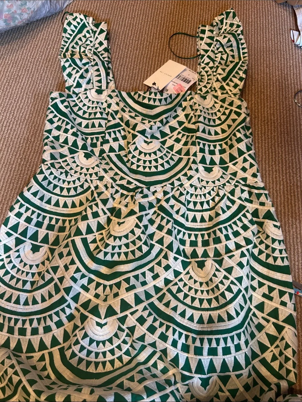 NWT Adelyn Rae Emerald and Cream Geometric Square-Neck crochet Midi Dress L - Picture 4 of 16